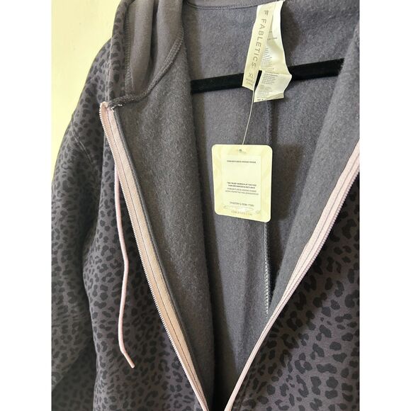 Fabletics Forever Fleece Hooded Jumpsuit X-Large Gray Leopard Orchid New $99 - Picture 9 of 11